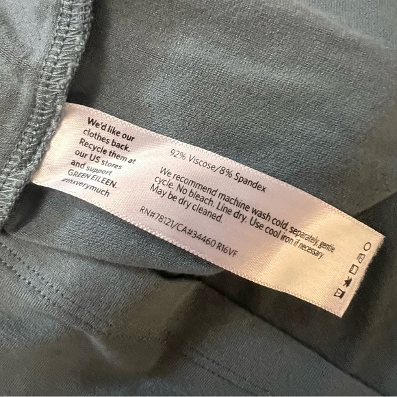 Eileen Fisher Blue Viscose-Jersey Three Quarter Sleeve V Neck Shift Dress, M - Picture 4 of 7